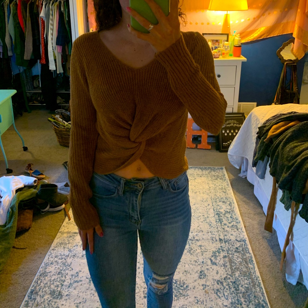 Cropped twist front sweater